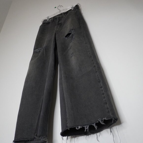 Upcycled Hollister Black Wide Straight-Leg Jeans - Size 26 - Picture 10 of 13